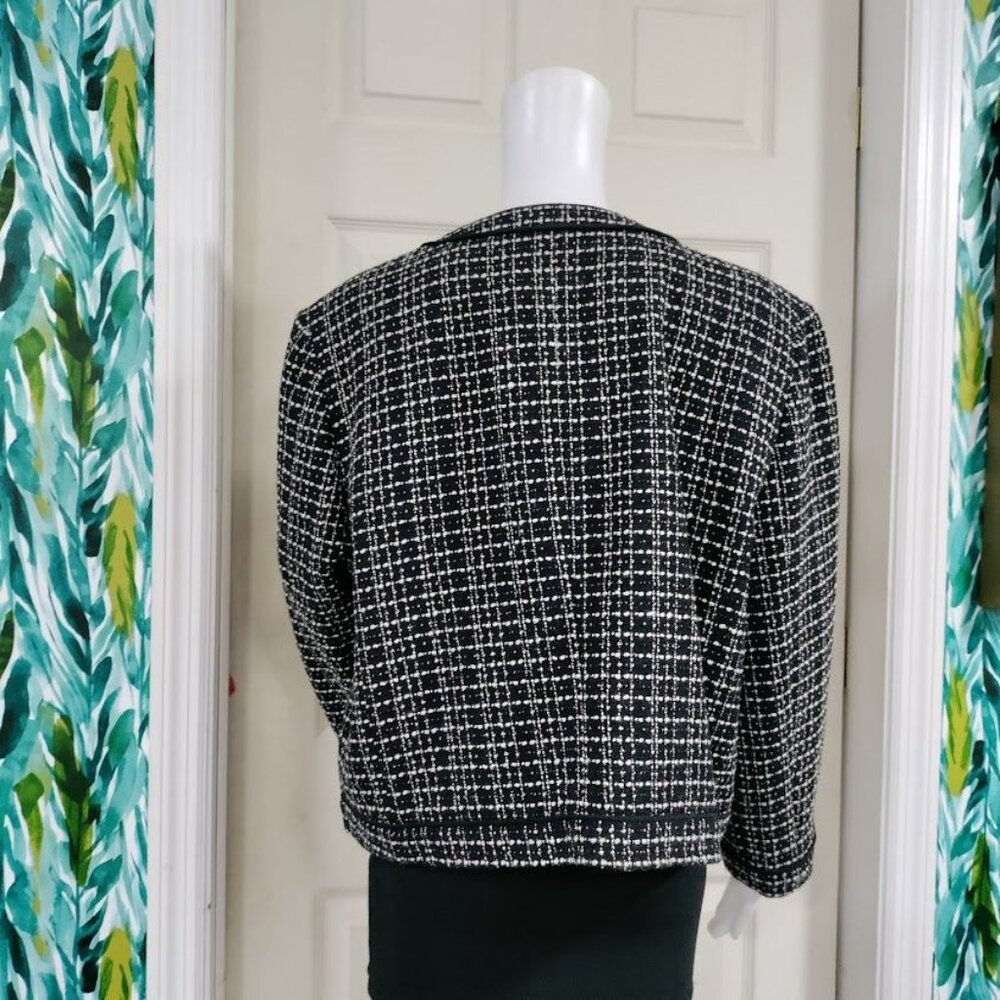 Ann Taylor Tweed Long Sleeve Open Office Work Preppy Blazer Jacket Black US 18 - Picture 4 of 14